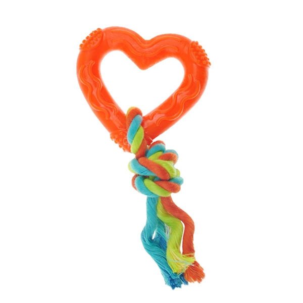 Chompers Rope with TPR Heart Dog ToyOrange ZD1924 02